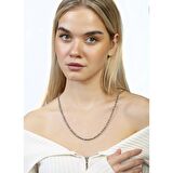 Gümüş Renk Kararmaz Metal Zincirli Firuze Doğaltaş Kombinli Kadın Kolye