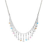 Silver Renk Metal Zincirli Multicolor Kristal Taş Süslemeli Sallantılı Kadın Kolye