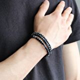 Küre Kesim Siyah Oniks-Hematit Kombinli Doğaltaş Bileklik