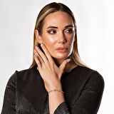 Mavi-Beyaz Zirkon Taşlı Çiçek Tasarım Tam Tur Rose 925 Ayar Gümüş Kadın Bileklik