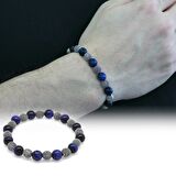 Mavi Kaplangözü Metal Kombinli Küre Kesim Doğaltaş Bileklik