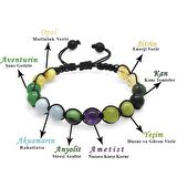 Makrome Örgülü Küre Kesim Çoklu Doğaltaş Kombinli Kadın Şifa Bilekliği