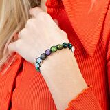 Makrome Örgülü Küre Kesim Çoklu Doğaltaş Kombinli Kadın Şifa Bilekliği