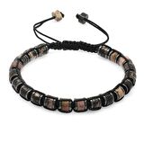 Silindir Kesim Makrome Örgülü Kuvars-Hematit Kombinli Doğaltaş Erkek Bileklik