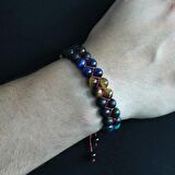 Çift Sıra Makrome Örgülü Küre Kesim Çoklu Kaplangözü Doğaltaş Kombinli Erkek Enerji Bilekliği