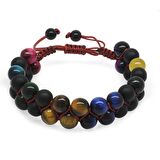 Çift Sıra Makrome Örgülü Küre Kesim Çoklu Kaplangözü Doğaltaş Kombinli Erkek Enerji Bilekliği