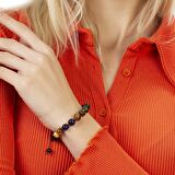 Kırmızı Makrome Örgülü Küre Kesim Çoklu Kaplangözü Doğaltaş Kombinli Kadın Enerji Bilekliği