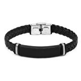 Kişiye Özel İsim Yazılı Balık Sırtı Tasarım Çelik-Deri Kombinli Erkek Bileklik (Model-1)