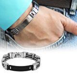 Kişiye Özel İsim Yazılı Silver-Black Renk Çelik Erkek Bileklik (Model-1)
