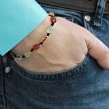 Makrome Örgülü Naturel Kesim Dorika Top Detaylı Akik Doğaltaş Erkek Bileklik