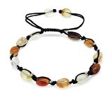 Makrome Örgülü Naturel Kesim Dorika Top Detaylı Akik Doğaltaş Erkek Bileklik