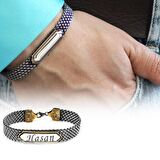 El İşçiliği Örgü Tasarım Kişiye Özel İsim Yazılı 925 Ayar Gümüş Erkek Bileklik