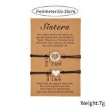 Siyah İp Zincirli 316L Kalite Çelik Kalp Tasarım 2li Kız Kardeş/Arkadaş Bileklik Seti