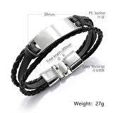 Minimal Tasarım Kahverengi Deri & Gümüş Renk Plaka Kişiye Özel İsim/Harf Yazılı Erkek Bileklik