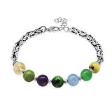 Kararmaz Metal Kral Zincirli Küre Kesim Çoklu Doğaltaş Kombinli Erkek Şifa Bilekliği