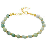 Altın Rengi Metal Zincirli Dorika Top Süslemeli Amorf Amazonit Doğaltaş Kadın Bileklik