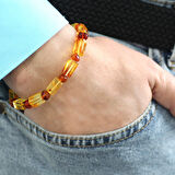 Sarı Soft Kırmızı Silindir Kesim Doğal Damla Kehribar Erkek Bileklik