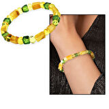 Sarı Yeşil Silindir Küp Kesim Doğal Damla Kehribar Kadın Bileklik