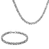 Silver Renk Kalınlık 5 mm 317L Çelik Kral Zincir&Bileklik Kombini