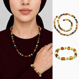 Gerçek Damla Kehribar Set - Doğal Form - Firuze Doğaltaş Süslemeli - Multicolor Renk