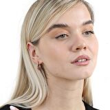 Beyaz Zirkon Taşlı Üç Sıralı Rose Renk 925 Ayar Gümüş Kadın Küpe