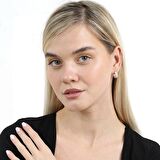 Beyaz Zirkon Taşlı Yarım Tur Tasarım Rose Renk 925 Ayar Gümüş Kadın Küpe