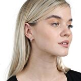 Üç Sıra Beyaz Zirkon Taşlı Rose Renk 925 Ayar Gümüş Kadın Küpe