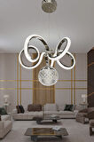 Kıvrım Tekli  Kristal Top Simli  Slikonlu Modern Oturma Led Avizesi