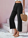 Rose's Boutiqe All About Women Kadın Bel Büzgü Ve Düğme Detay Kısa Geniş Paça Keten Pantolon