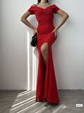 Rose's Boutiqe All About Women Kadın Dalgıç Kumaş Kayık Yaka Ve Dekolte Detaylı Elbise