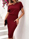 Rose's Boutiqe All About Women Kadın Kısa Kollu Düşük Omuz Beli Lastikli Midi Boy Krep Elbise