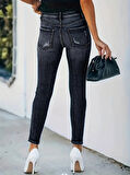 Rose's Boutiqe All About Women Kadın önü Düğmeli Eskitme Slim Fit Antrasit Kot Pantolon