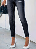 Rose's Boutiqe All About Women Kadın önü Düğmeli Eskitme Slim Fit Antrasit Kot Pantolon