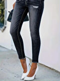 Rose's Boutiqe All About Women Kadın önü Düğmeli Eskitme Slim Fit Antrasit Kot Pantolon