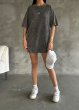 Rose's Boutiqe All About Women Kadın Asit Yıkamalı Süprem Kumaş Kalp Detaylı Oversize Tişört