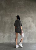 Rose's Boutiqe All About Women Kadın Asit Yıkamalı Süprem Kumaş Kalp Detaylı Oversize Tişört