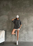 Rose's Boutiqe All About Women Kadın Asit Yıkamalı Süprem Kumaş Kalp Detaylı Oversize Tişört