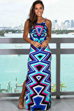 Rose's Boutiqe All About Women Kadın Askılı Geometrik Desen Yırtmaçlı Dalgıç Elbise