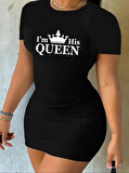 Rose's Boutiqe All About Women Kadın Kısa Kollu Queen Baskı Iki Iplik Mini Elbise