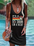 Rose's Boutiqe All About Women Kadın Sıfır Kol Askılı V Yaka Good Day Baskılı Viskon Elbise