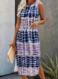 Rose's Boutiqe All About Women Kadın Bisiklet Yaka Batik Desen Baskılı Süprem Midi Elbise