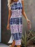 Rose's Boutiqe All About Women Kadın Bisiklet Yaka Batik Desen Baskılı Süprem Midi Elbise