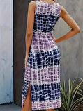 Rose's Boutiqe All About Women Kadın Bisiklet Yaka Batik Desen Baskılı Süprem Midi Elbise