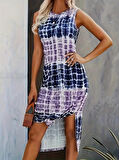 Rose's Boutiqe All About Women Kadın Bisiklet Yaka Batik Desen Baskılı Süprem Midi Elbise