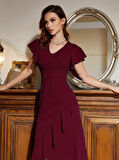 Rose's Boutiqe All About Women Kadın Kolları Ve Eteği Volanlı Ithal Krep Elbise