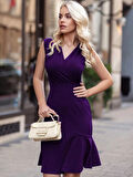 Rose's Boutiqe All About Women Kadın Kolsuz Kruvaze Yaka Eteği Volanlı Krep Elbise