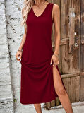 Rose's Boutiqe All About Women Kadın V Yaka Yanları Yırtmaç Detay Viskon Elbise