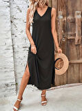 Rose's Boutiqe All About Women Kadın V Yaka Yanları Yırtmaç Detay Viskon Elbise