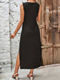 Rose's Boutiqe All About Women Kadın V Yaka Yanları Yırtmaç Detay Viskon Elbise