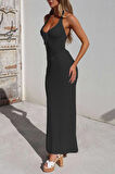 Rose's Boutiqe All About Women Kadın Boyundan Ve Sırttan Bağlamalı Dekolteli Triko Uzun Elbise